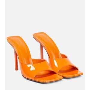 Amina Muaddi Laura 65 Patent Leather Heeled Mule Sandals Orange Size EU 38 US 8